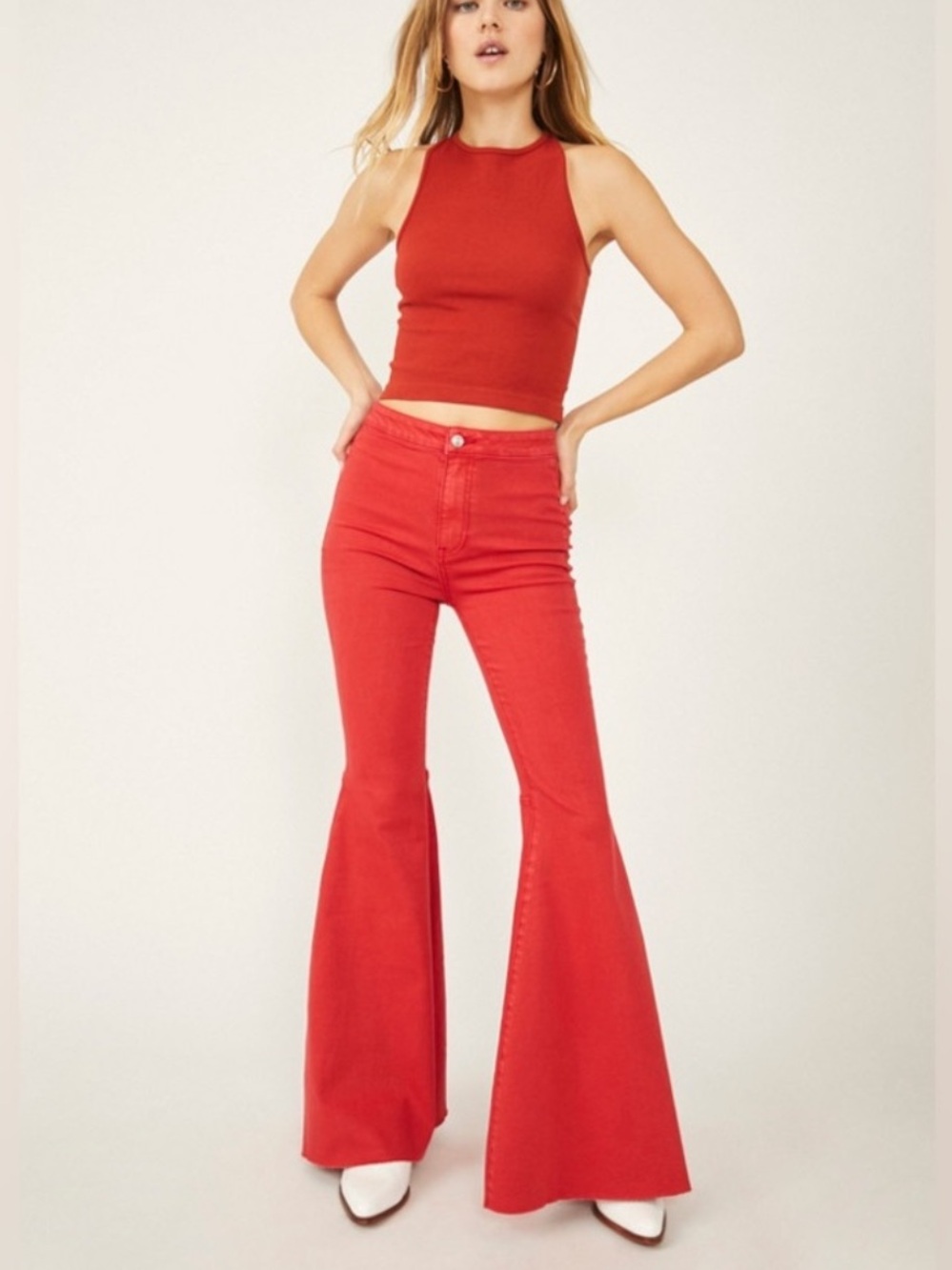 We The Free High Rise Red Flared Jeans